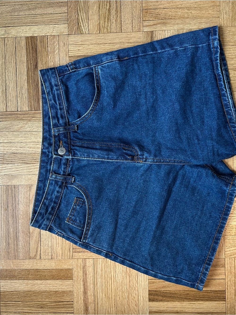 High-Rise Dark Blue Denim Jean Shorts